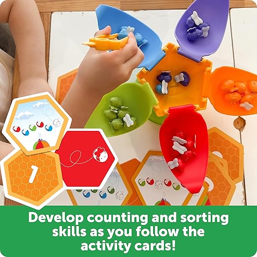 Learning Resources Blooming Balance Bees Fine Motor Sorting Set - Preschool Learning Activities, Fine Motor Games, Color Sorting Toys for Toddlers 3-5, Matching and Counting Toys for Toddlers