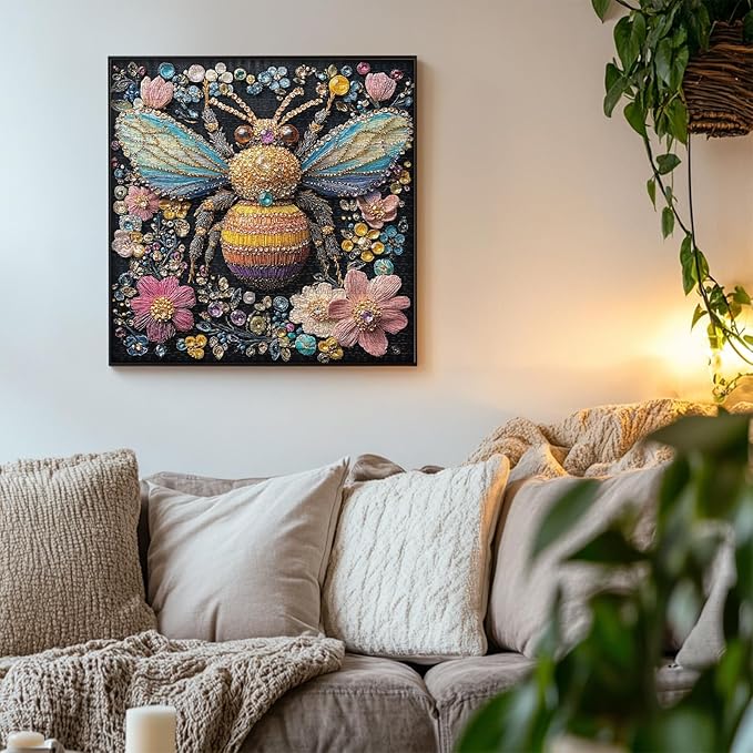 PICKFORU Jeweled Bee Jigsaw Puzzles 1000 Pieces, Diamonds Bumblebee Puzzles for Adults, Challenging Impossible Flowers Art Jigsaw Puzzle
