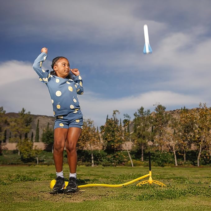 Stomp Rocket Jr Glow Rocket Launcher for Kids - 4 Glow-in-The-Dark Rockets - Outdoor Fun Toy Gift for Boys & Girls - STEM Soft Foam Blaster Set Soars Up to 100 Feet - Ages 3 & Up