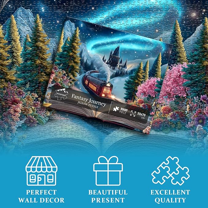PICKFORU Train Puzzle for Adults 1000 Pieces, Fantasy Book Nature Plant Flower Puzzles,Forest Vintage Floral Scenery Jigsaw Puzzle Challenge