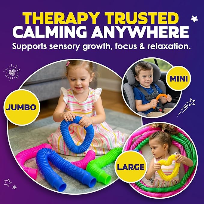 Nutty Toys Pop Tubes - Large 4-Pack Sensory Toys - Creative STEM Learning for Kids & Toddlers - Connect & Pop! Top ADHD Autism Fidget 2026, Best Boy & Girl Easter Basket Essentials & Gift Ideas