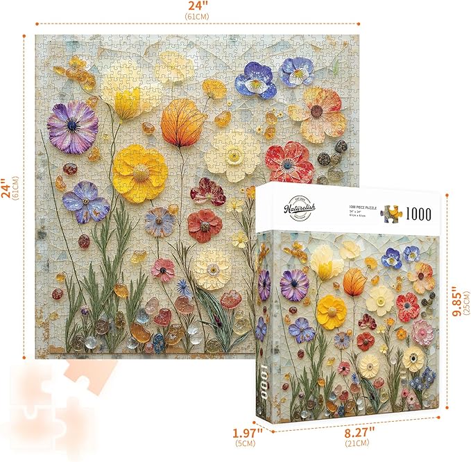 Jigsaw Puzzles for Adults 1000 Pieces, Colorful Pretty Plant Floral Square Challenging Unique Puzzle for Game Night Family Home Decor, 24x24 Inches, Stone Flowers