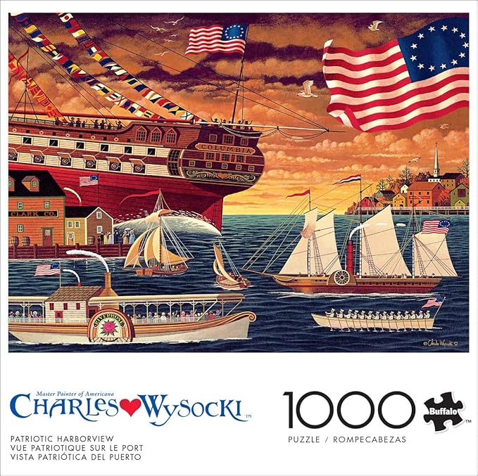 Buffalo Games – 1000 Piece Jigsaw Puzzle - Patriotic Harborview - Charles Wysocki Colorful Puzzle for Adults – Precision-Cut Pieces, Beautiful Artwork, and Hours of Relaxing Fun