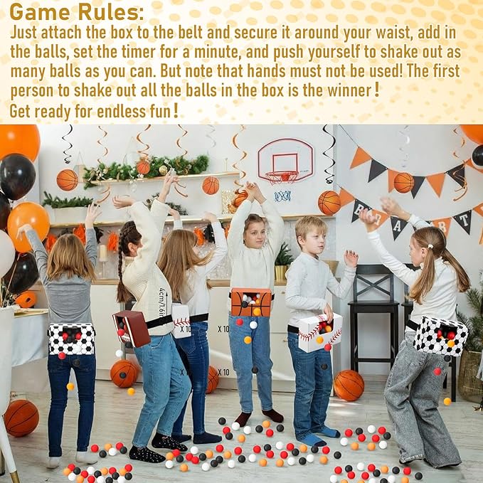 4 Sets Sport Swing Shaking Balls Game Set Novelty Twerk Game 40 Balls, Ribbon, Baseball Football Soccer Basketball Cardboard Boxes Fun Party Games for Family Adult Group Sport Party Favor