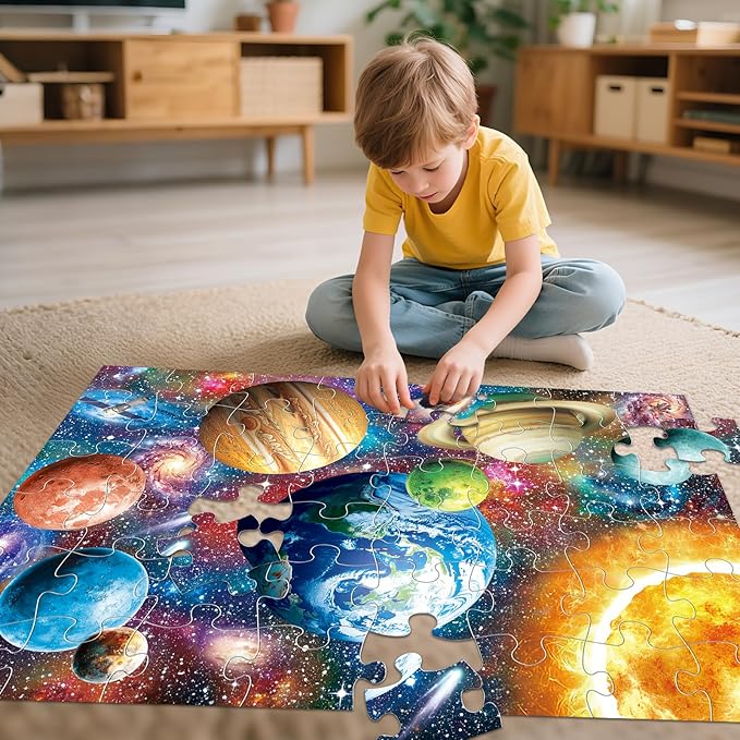 Jumbo Floor Puzzle for Kids,48 Piece Solar System Planet Large Jigsaw Puzzles for Toddler Ages 3-5,Preschool Educational Learning Space Toys,Easter Gift for Boys & Girls Ages 4-8