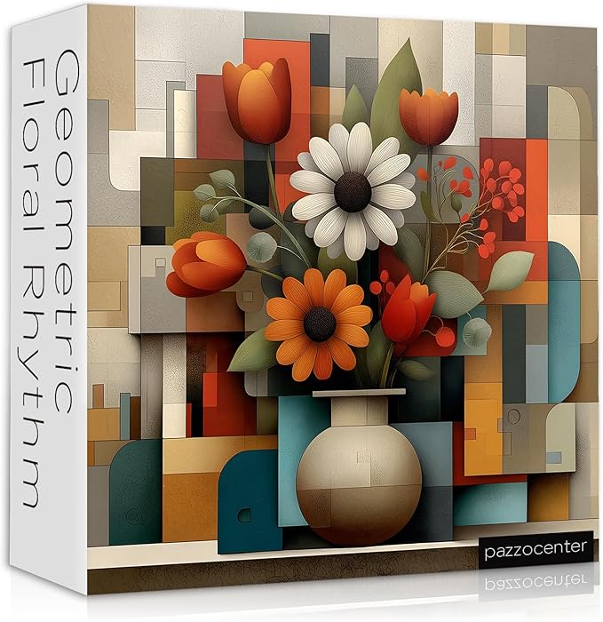 Flower Puzzles for Adults 1000 Pieces, Unique Floral Plant Jigsaw Puzzles Vase, Flower Bloom Puzzles with Geometric Background, Beautiful Floral Home Decor