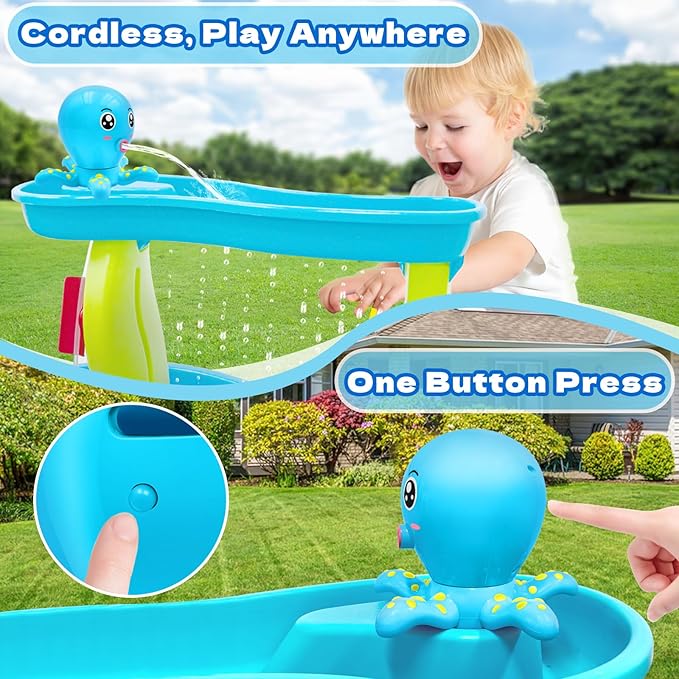 Water Table Pump, Octopus Battery Powered Water Pump for Water Table 3 Hours Non-Stop Fun Summer Outdoor Water Toys Outside Water Play Table Accessories for Toddlers Kids (Blue)
