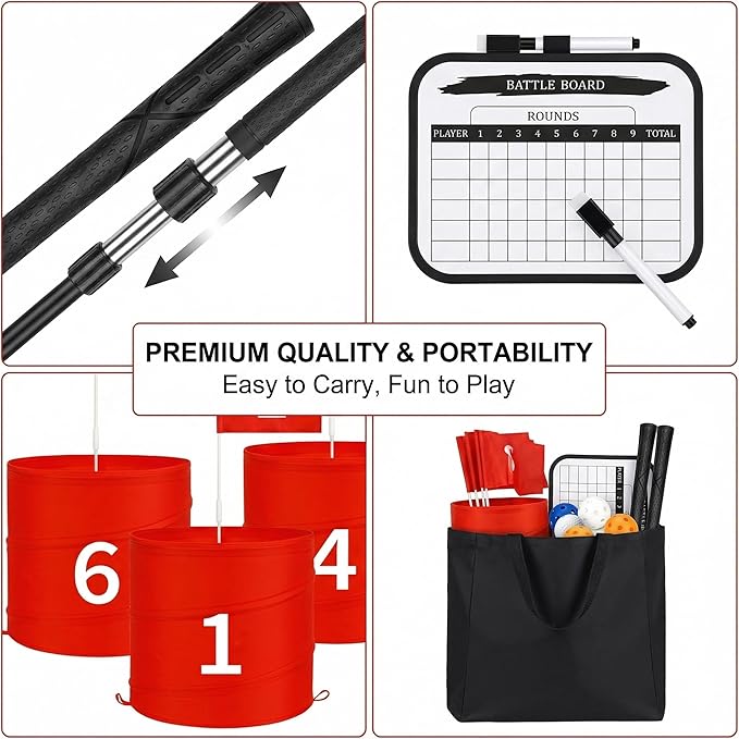 Premium Backyard Golf Game Set – Ultimate 6-Hole Outdoor Course with 2 Upgraded Adjustable Clubs, 12 Practice Balls & Carry Bag – Fun Lawn & Tailgate Games for Adults, Family, Camping