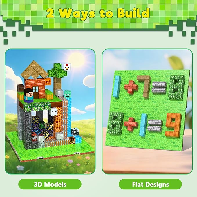 4PCS Magnetic Blocks Base Plates for Kids, 4" x 4" Strong Grip Magnetic Tiles Base Fits Most Magnetic Blocks & Cubes, STEM Building Toy Birthday Gifts for Boys Girls Ages 3+ (Grassland)