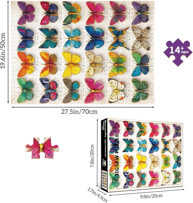 1000 Piece Puzzles for Adults,Butterfly Specimen Jigsaw Puzzle 1000 Pieces for Adults Seniors,Challenging Family Games Holiday Party Gifts -1:1 Poster Interlock Perfectly Letter on Back