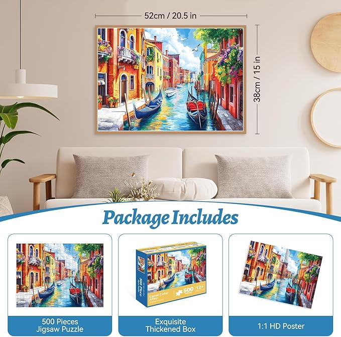 500 Piece Jigsaw Puzzle for Adults – Venice Gondola Canal Jigsaw Puzzles 500 Pieces, Italian City Landscape Puzzles for Adults 500 Pieces, Challenging Perfect for Game Nights, 20.5 X 15 in