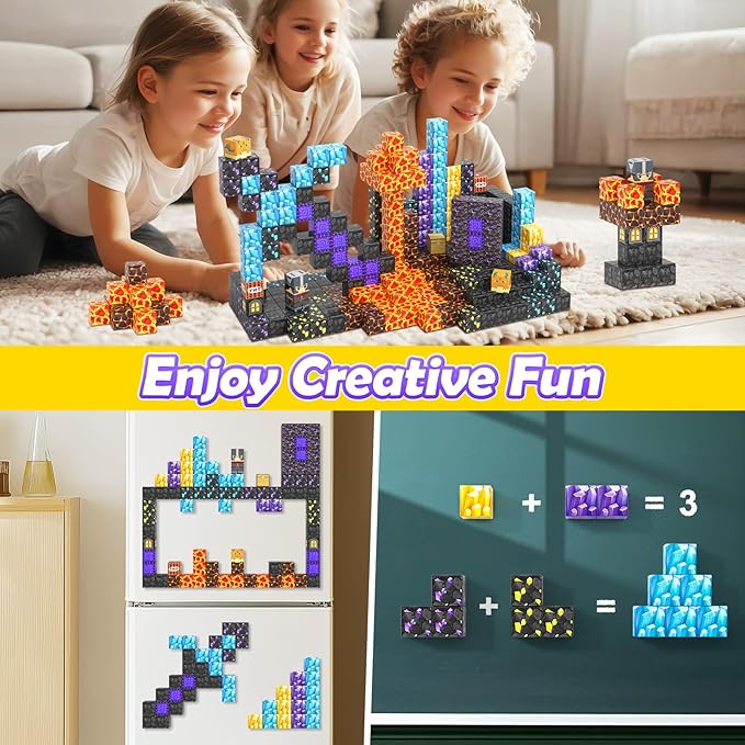 Coodoo Magnetic Blocks - Build Mine Magnet World Magic Sword Portal Set, Building Toys Magnetic Tiles for Kids 3+, Classroom Must Haves Sensory Toddlers Toys Kids Games Boys & Girls 3-5 5-7