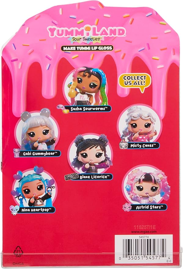 Yummiland Lip Gloss Doll: Sour Sweeties - Blake Licorice Includes DIY Lip Gloss + Removable Keychain, Cosmetic Play, Collectible, Ages 4+