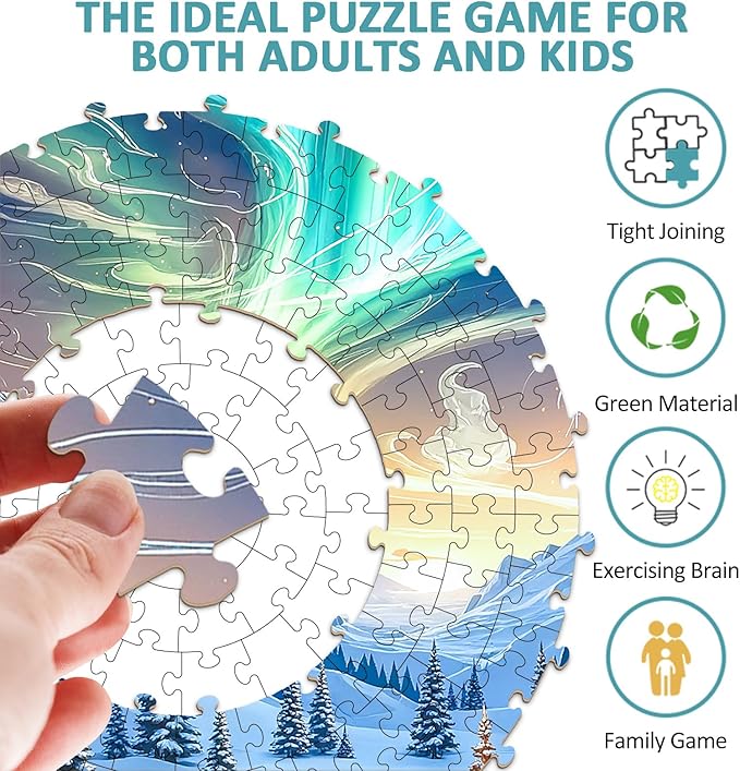 Northern Lights Puzzles for Adults 1000 Pieces, Winter Snow Scene Cabin Bonfire Jigsaw Puzzles 1000 Pieces for Adults, Fun Puzzles with Letters On Back, Challenging Game Toys (26.5 * 26.5in)