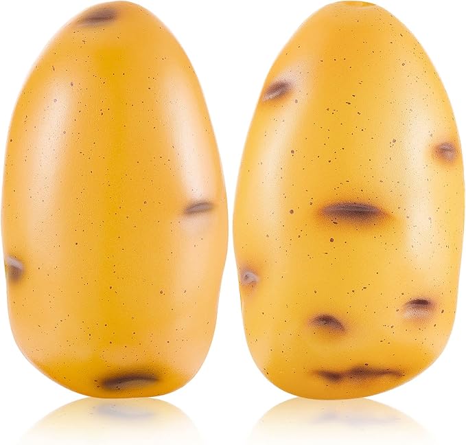Charniol 2 Pack Funny Squeeze Potato Stress Ball for Adults Kids, Anxiety Relief Fidget Toy, Soft PU Desk Toy, Novelty Gag Gift for Coworkers Employee Office School Party, 4.4 x 2.6 x 2 Inch