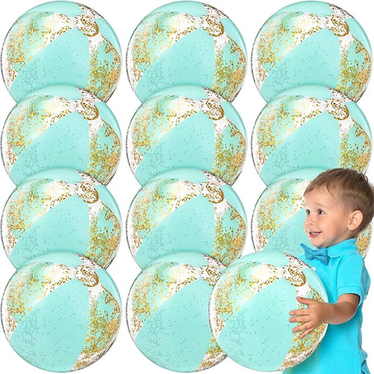12 Pcs 16 Inch Inflatable Beach Balls Bulk Jumbo Pastel Inflatable Decorated Ball with Macaron Color PVC Party Ornaments for Summer Birthday Party Decoration(Green)