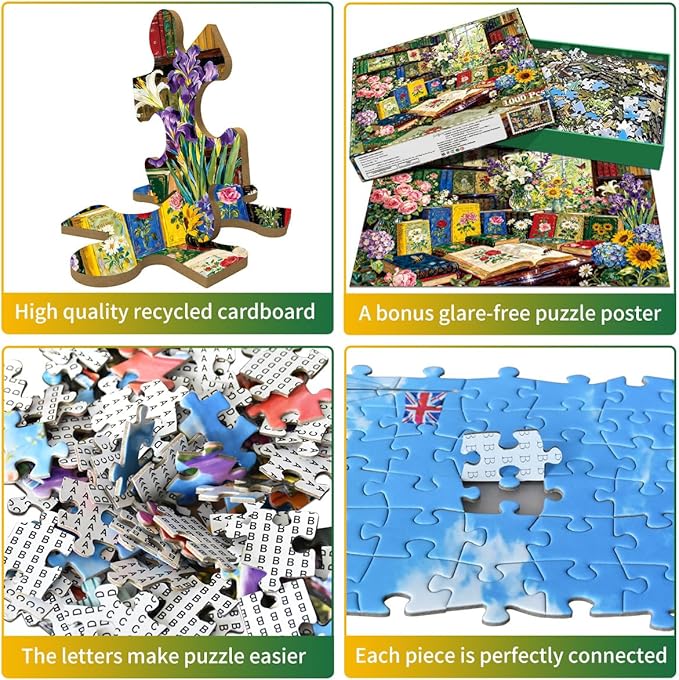 1000 Piece Jigsaw Puzzle for Adults- Enchanted Library Floral Garden Art – Challenging Paper Puzzle with Vibrant Books Flowers & Nature Details | Perfect for Game Nights Home Decor Book Lover Gifts