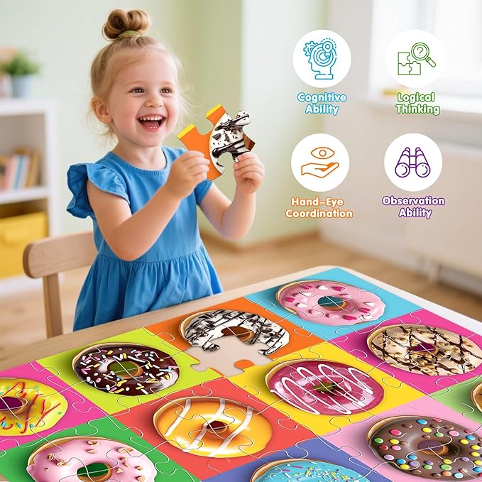 Jumbo Floor Puzzle for Kids,48 Piece Colorful Donuts Jigsaw Puzzles,Learning Educational Toys for Toddlers Ages 3-5,Children Easter Gift for Boy Girl Ages 4-8 (Donut)