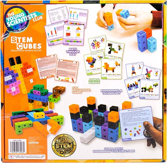 The Young Scientists Club STEM Cubes, Build, Learn & Create with 100+ Math Cubes Manipulatives, 4-in-1 Educational Games, Math Cubes for Kids Ages 4-8, Awesome Learn Through Play Toys