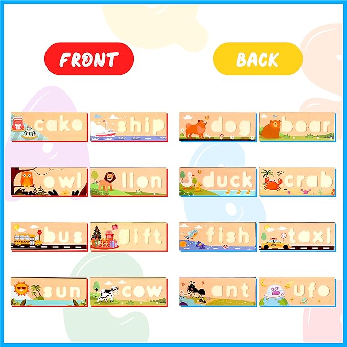 Preschool Learning Activities, Learning Toys for 3 Year Old Boys Girls See & Spell Matching Letter Game with Alphabet Cards for Kids, Preschool CVC Word Builders Toy