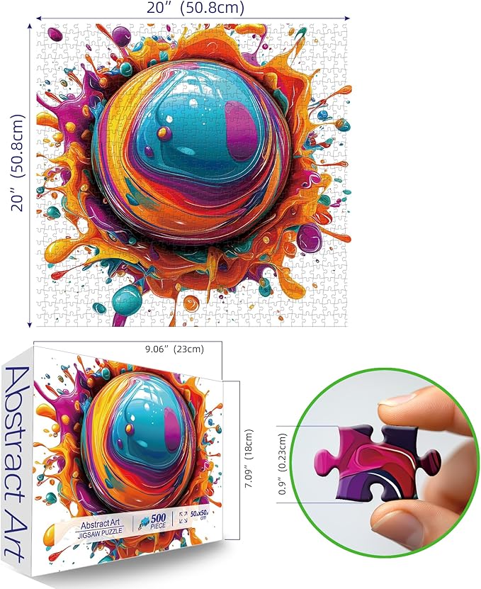 MINIWAN 500 Piece Puzzles for Adults - Vibrant Paint Splash Sphere Jigsaw Puzzle, Abstract Large Piece Art Puzzle for Relaxation & Home Wall Decor 20x20 Inch