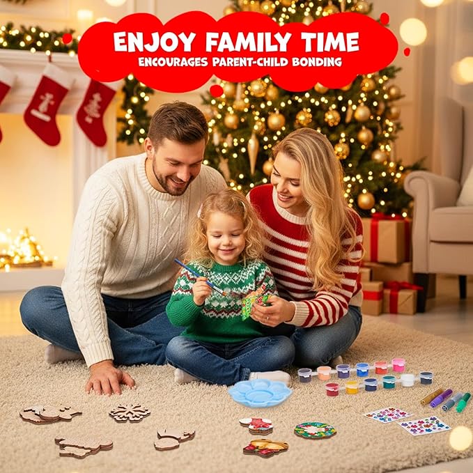 JoyCat DIY Wooden Magnets Kit, 13 Pcs Christmas Art Supplies, Painting Kit, Arts and Crafts for Kids Ages 4-8 8-12, Party Favors, Christmas Crafts, Birthday Gifts, Toys for Boys Girls