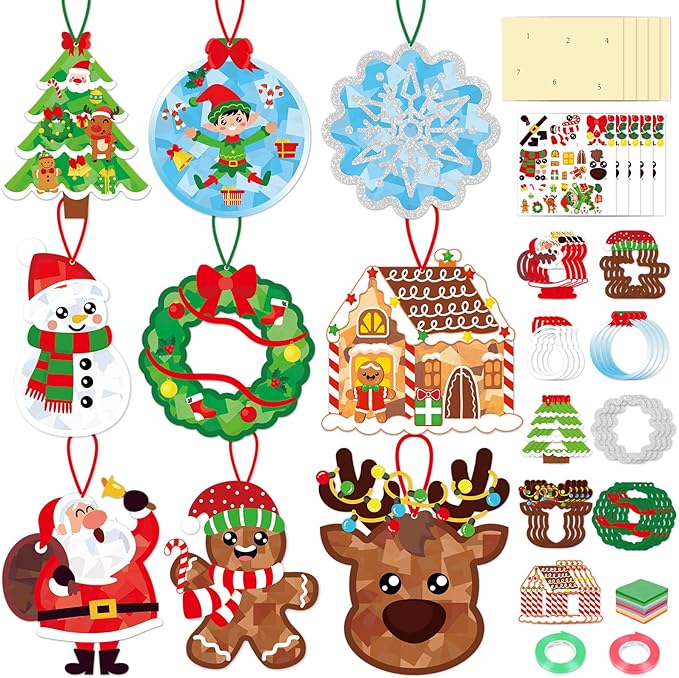 Renbuzhu 36PCS Christmas Crafts Bulk: Xmas Paper Suncatchers DIY Kit for Winter Holiday Activities Decorations, Window Stained Glass Effect Art Ornaments