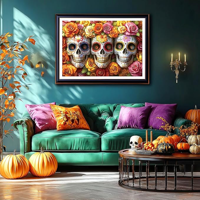 1000 Piece Puzzles for Adults Clearance, Artistic Skull Flower for Adults Puzzle, Mexican Day of The Dead (Dia de Los Muertos) for Gifts Birthday Party Games Family, 27.5" X 19.7" Dust Free