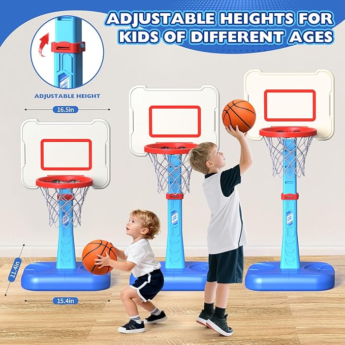Toddler Basketball Hoop Indoor for Age 1 2 3, Adjustable Kids Basketball Hoop, Mini Basketball Hoop with 3 Balls for Outdoor Poolside, Christmas Birthday Sport Toys Gifts for Baby Boys Girls Age 1-3