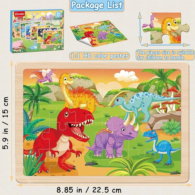 Wooden Puzzles for Kids Ages 4-6, 6 Packs 24 Pcs Jigsaw Puzzles Preschool Educational Toys Gifts for Children Ages 3 4 5 6 Year Old Kids Puzzles Ages 3-5 Year Olds Boys Girls