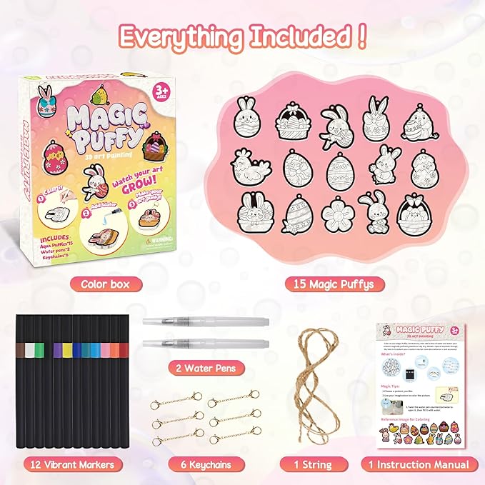 Taotuo Magic Foam Texture Painting Kit - 3D Art Puffy Paint Kit, Easter Theme,15 Mess-Free Paint by Number Craft for Ages 3-10