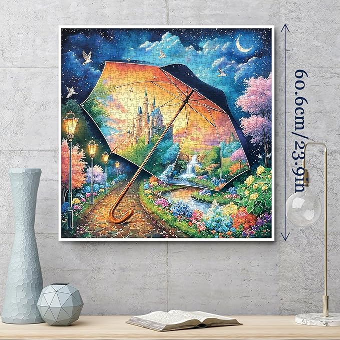 Aesthetic Garden Puzzles for Adults 1000 Pieces, Beautiful Umbrella Landscape Flower Plant Jigsaw Puzzles, Colorful Art Nature Floral Sunset Scenic Wildflower Puzzle