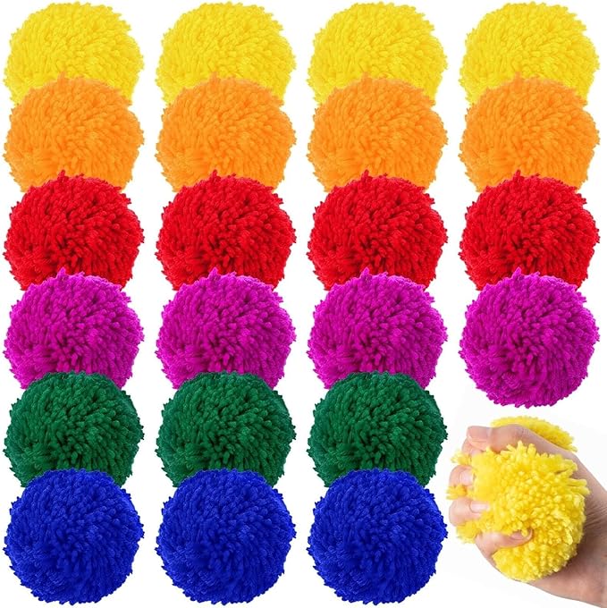 24 Pcs Kickball Dodgeballs 4 Inches Soft Acrylic Yarn Dodgeballs Playground Balls Large Hand Ball Physical Education Equipment for Adults Handball Outdoor Game Indoor Play, 6 Colors