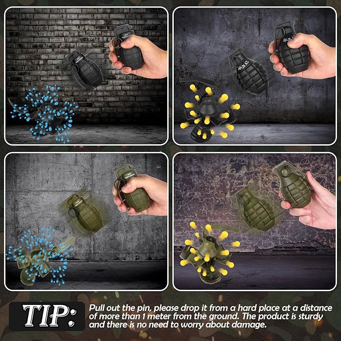 2Pcs Toy Hand Grenade for Tactical Game with 20 Round Ammo Model Battle Fake Grenade Toys for Outdoor Sport Role Play Prop Game,14+ and Adults,Green