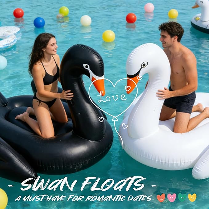Giant Pool Float Adult Heavy Duty 70" Black Swan Pool Floaties for Adults Swimming Pool Lounger Float Pool Chair Float for Pool Games Beach Party Outdoor Water Play