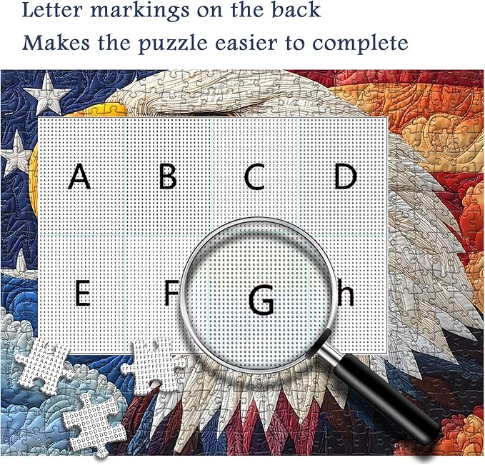 PICKFORU Embroidery Eagle Jigsaw Puzzles 1000 Pieces, American Flag Puzzles for Adults, Colorful Patch Theme as Home Decor