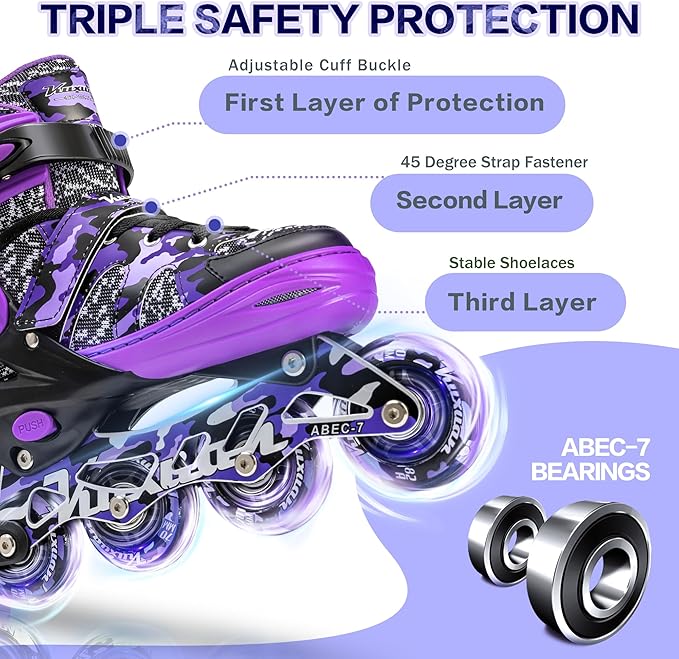 Kuxuan Boys Adjustable Inline Skates with Light up Wheels, Fun Illuminating Skates for Kids Girls Youth