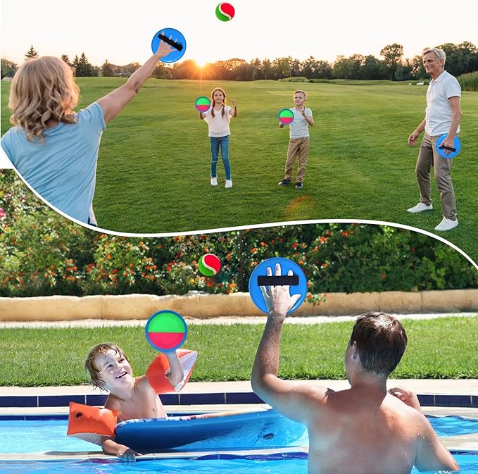 Toss and Catch Ball Set, Paddle Catch Ball and Toss Game for Kids, Great Beach Games/Backyard Games/Outdoor Games for Kids and Family