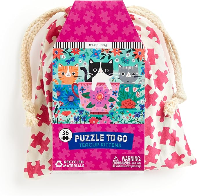 Mudpuppy Teacup Kittens – 36 Piece Puzzle to Go Featuring A Flowery Scene with Cats in Cups Perfect Travel Activity for Children Ages 3 and Up