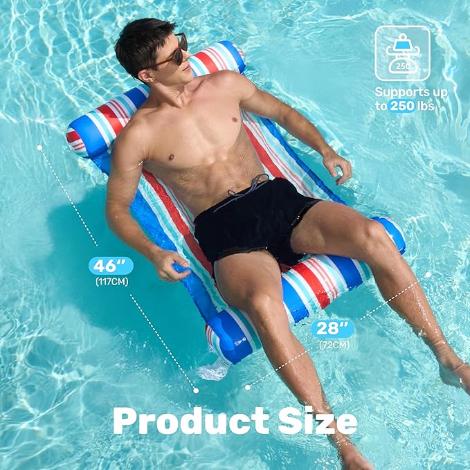 Sloosh 3 Pack 4-in-1 Inflatable Pool Floats - Water Hammock Lounges, Multi-Purpose Swimming Pool Accessories (Saddle, Lounge Chair, Drifter) for Pool, Lake, Outdoor, Beach