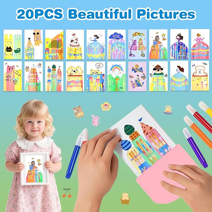 LEERYOUQU Rainbow Scratch Art for Kids, Rainbow Scratch Paper Art Set Notebook, Creative Squeegee Painting Kits, DIY Postcards Scrath Art Party Favors Novelty Gifts for Girls Boys