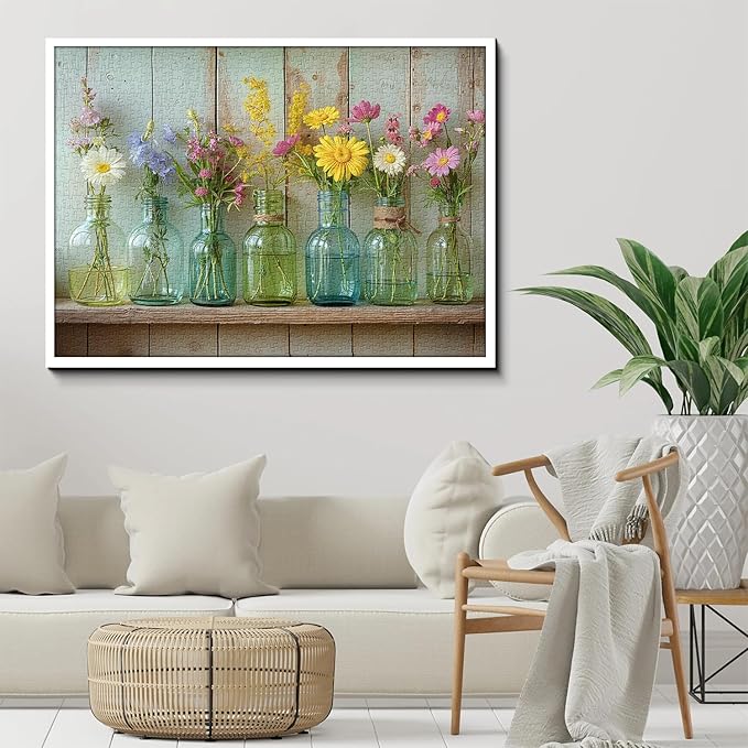Wildflower 1000 Piece Puzzle for Adults, PICKFORU Whispering Blooms Summer Flower Garden Jigsaw Puzzle, Challenging Retro Vibrant Sunflower Vase Theme as Home Decor
