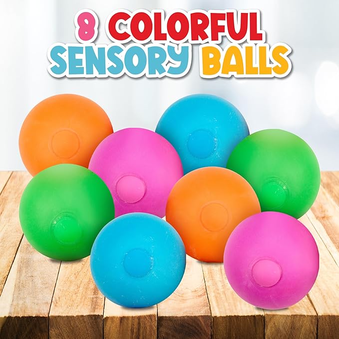 Playbees Pull, Stretch & Squeeze Stress Balls – 8 Balls – Elastic Sensory Balls for Stress & Anxiety Relief – Calming Fidgets for Kids & Adults – Assorted Color Balls for Autism, ADHD & Classroom Use
