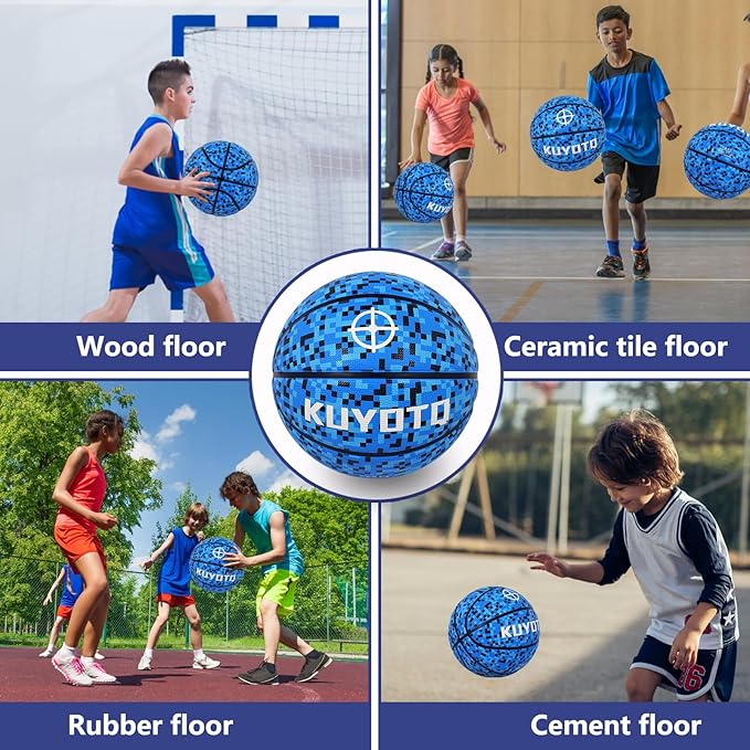 KUYOTQ Kids Youth Adult Size 3/4/5/6/7 (22/25.5/27.5/28.5/29.5") Basketball Premium Rubber or Faux Leather Basketball Indoor Outdoor Basketball for Boys Girls Womens Mens Basketball Gifts (Deflated)