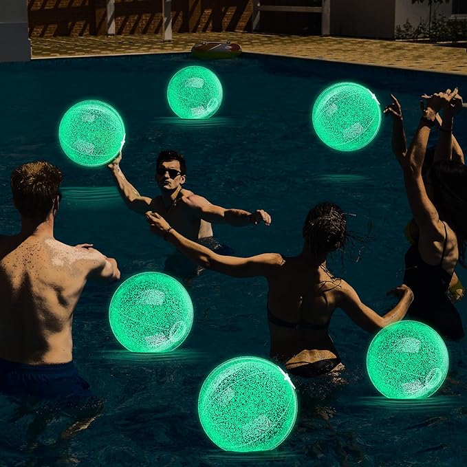 12 Pcs 8 Inch Light up Beach Balls Glow in The Dark Blow up Pool Floating Inflatable Balls for Summer Neon Party Games Pool Garden Decorations Outdoor
