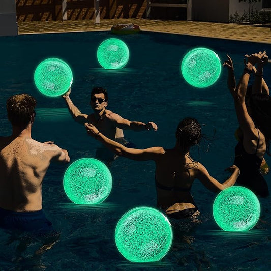 12 Pcs 8 Inch Light up Beach Balls Glow in The Dark Blow up Pool Floating Inflatable Balls for Summer Neon Party Games Pool Garden Decorations Outdoor