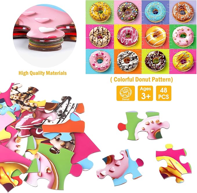 Jumbo Floor Puzzle for Kids,48 Piece Colorful Donuts Jigsaw Puzzles,Learning Educational Toys for Toddlers Ages 3-5,Children Easter Gift for Boy Girl Ages 4-8 (Donut)