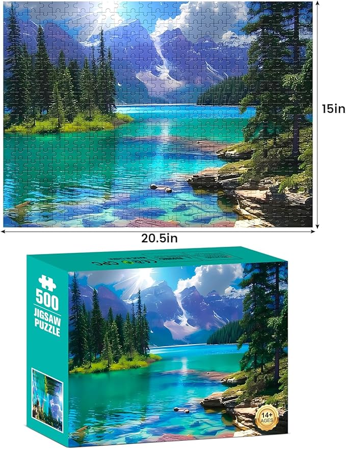 500 Pieces Puzzles for Adult Jigsaw Puzzle 500 Piece Puzzle Elderly Puzzle Mountain Forest Lake Puzzles Gift for Mom Dad Family Friend Family Activity Games Home Decor Wall Art 20.5x15IN