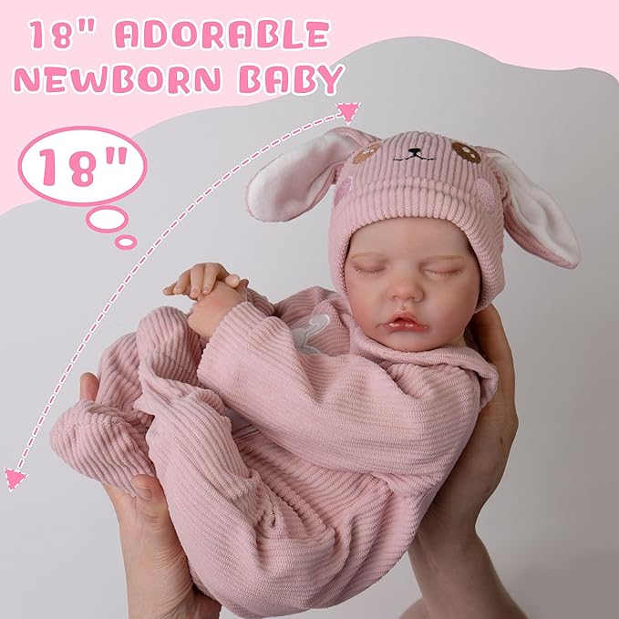 Milidool Lifelike Reborn Baby Dolls- 18-Inch Realistic Poseable Newborn Baby Girl Dolls,Soft Cloth Body Real Life Baby Doll with Gift Box for Kids Age 3 +