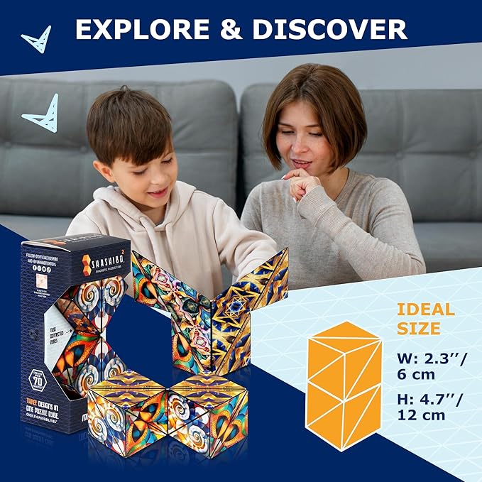 Shashibo Squared Shape Shifting Box - STEM Fidget Toy with Ultra Strong Magnets - Sensory Puzzle Cube Transforms Into 100+ Shapes, Easter Basket Stuffers Gift for Kids, Teens, and Adults (Atlantis)